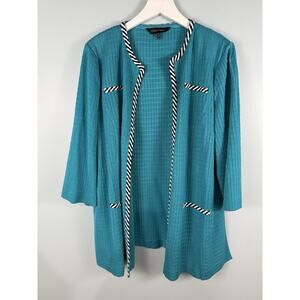Ming Wang Open Cardigan Women’s 1x Teal Office Business Career 3/4 Sleeve